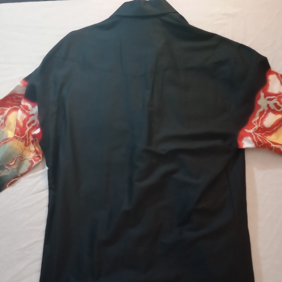 Roper Black Large Used Button Up Shirt Lightning Design - Picture 2 of 6
